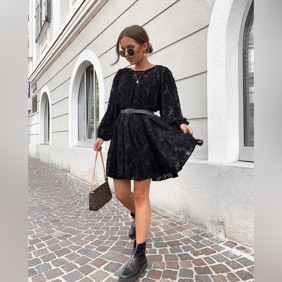 Zara Textured Shift Lace Look Mini Dress - Picture 2 of 13